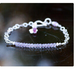 Natural Pink Amethyst Bracelet Solid Sterling Silver ,  February Birthstone